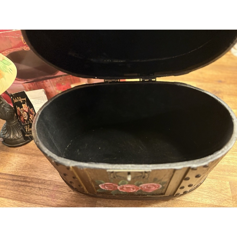 Dale Tiffany Hand Painted RoseBell Lamp Gift Set Candle Holder Wooden Jewelry Bo - Picture 7 of 16